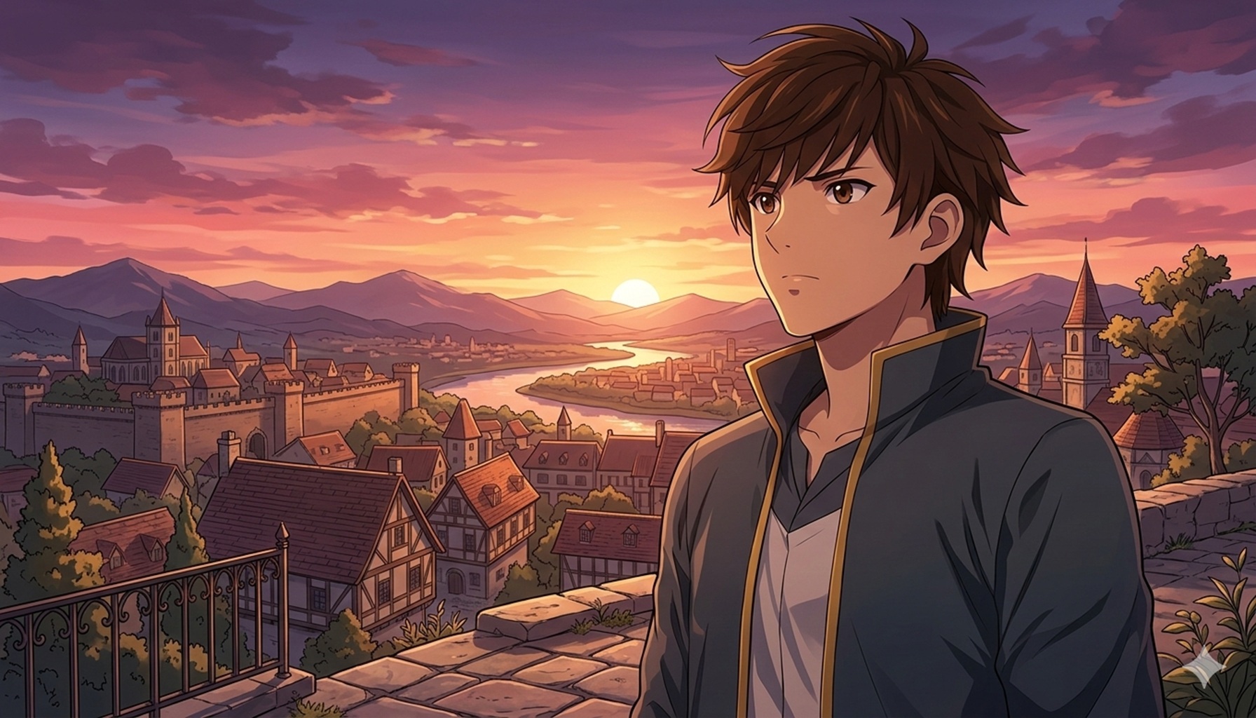 アニメ『最強の王様、二度目の人生は何をする？』主人公アーサーの夕焼けのイメージ