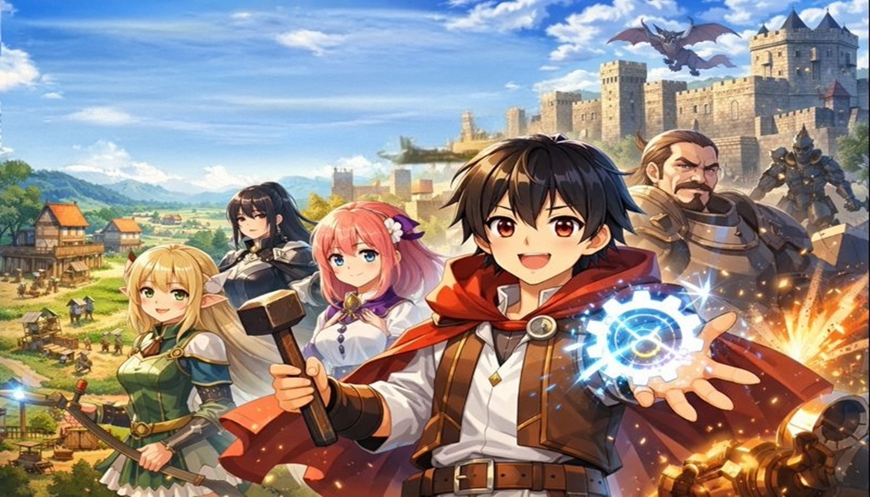 生産系魔術を操る主人公ヴァンと、発展する城塞都市を描いた異世界ファンタジーのビジュアル