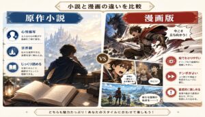『強くてニューサーガ』の原作小説と漫画版を、心情描写・世界観・読みやすさ・テンポで比較した画像